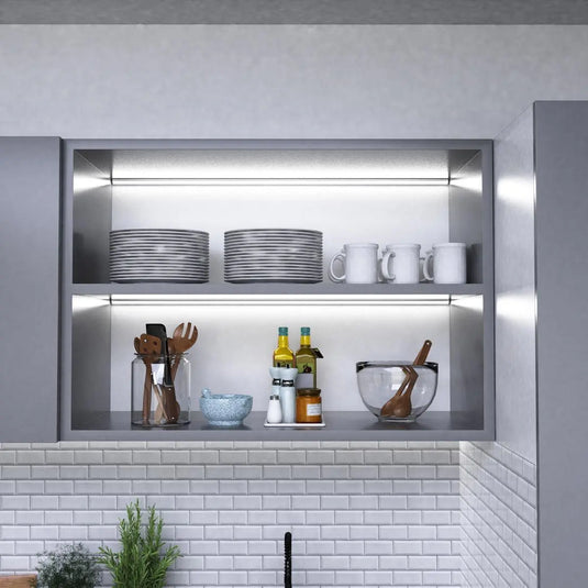 Corner Aluminium LED Profiles, 45 degrees undercabinet, cupboard - kitchen setting