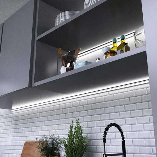 Corner Aluminium LED Profiles, 45 degrees undercabinet light - cupboard mounted