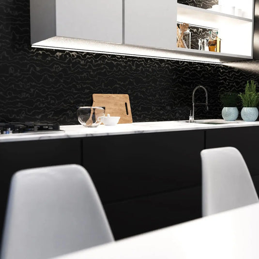 Black, Corner Aluminium Profile, With Frosted Diffuser under cabinet near sink area