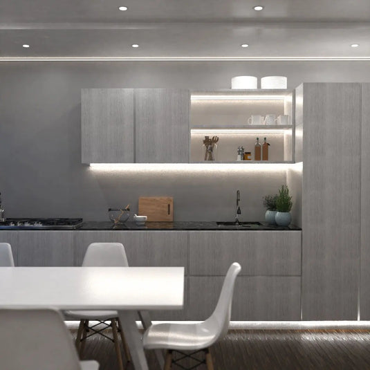 White Corner, Aluminium Profile With Frosted Cover kitchen setting