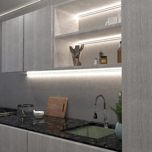 White Corner, Aluminium Profile With Frosted Cover under cabinet mounted