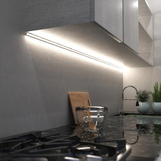 White Corner, Aluminium Profile With Frosted Cover under cabinet sink area