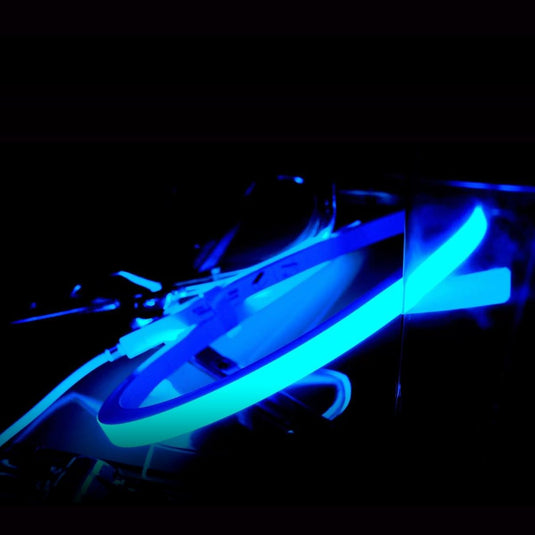 RGB neon flex glowing blue