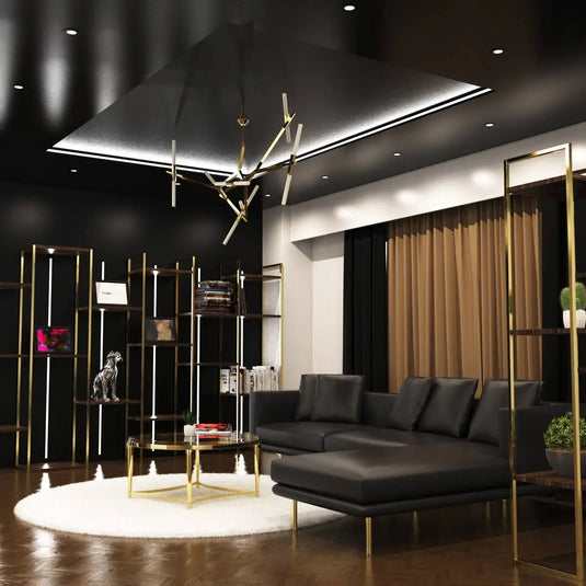 Black Aluminium Profile, Recessed With Cover and End Caps Ceiling view