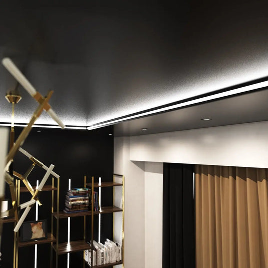 Black Aluminium Profile, Recessed With Cover and End Caps ceiling mounted shot