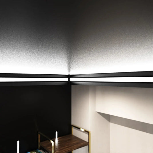 Black Aluminium Profile, Recessed With Cover and End Caps mounted in ceiling setting