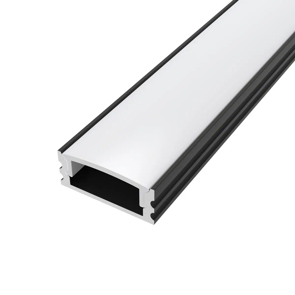 2m, LED Profile, Black Slimline With Diffuser - Incl End Caps and Brac