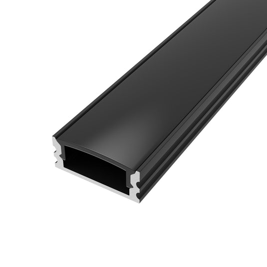 Black LED strip profile with end caps fitted