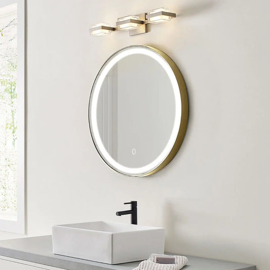 Aurora, Round LED Bathroom Mirror, 610mm - Brushed Titanium Gold