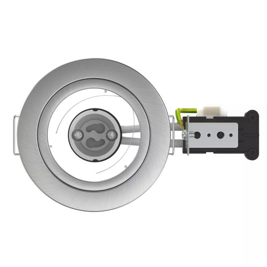 GU10 Downlight, Fixed Die Cast In A Brushed Chrome Finish downward facing