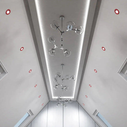 Tilt, Fire Rated LED Downlight - Red Bezel ceiling view shot