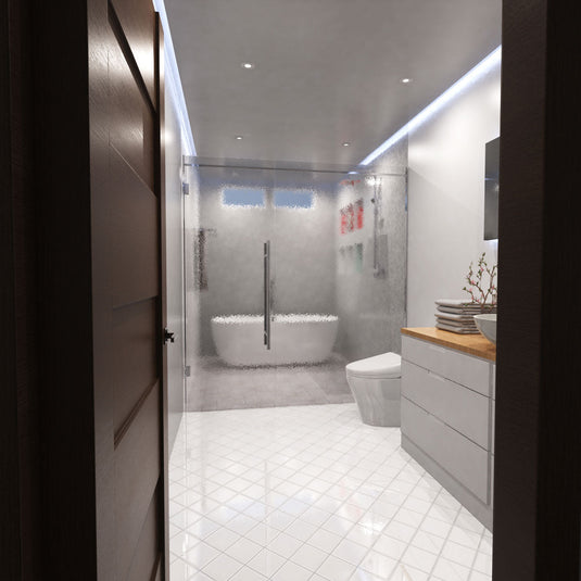 Bathroom lit with cool white COB strip
