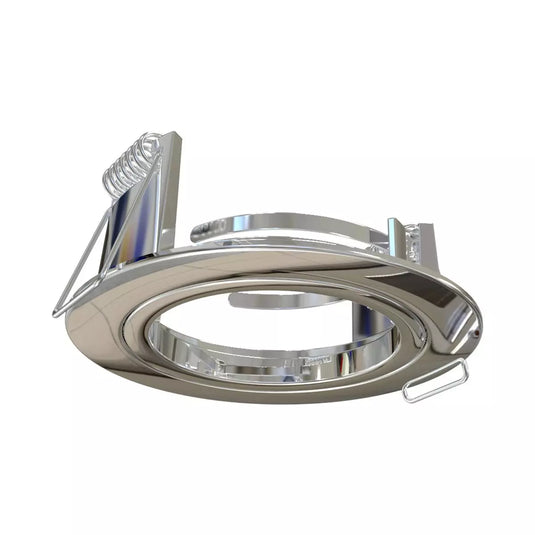 GU10 Downlight, Fixed, Die Cast in a Chrome Finish side view of bezel