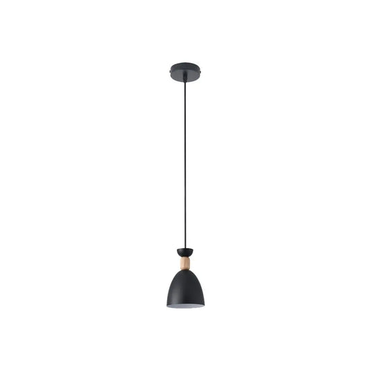 Black Cone LED Pendant Light with Wood Accent