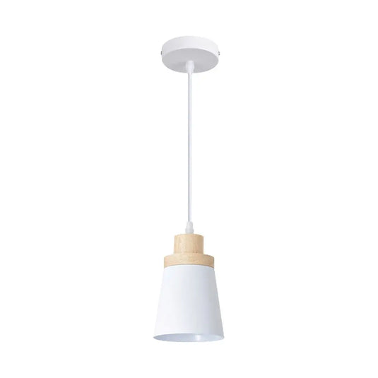 White E27 Pendant Light with Wooden Crown