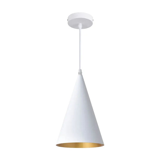 White Cone Pendant Light with Gold Lining