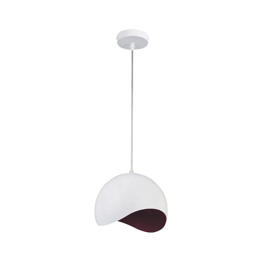 White Half Sphere Pendant Light With Black Lining