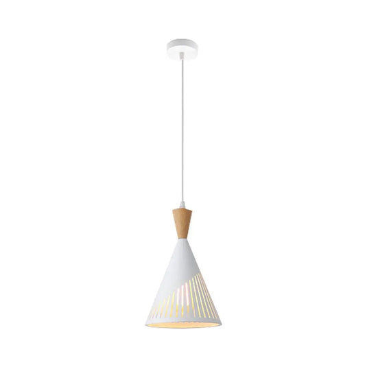 Cone-Shaped Ceiling Pendant Light In a White/Wooden Finish