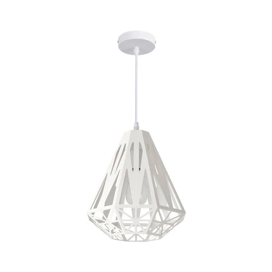 White E27 Pendant Light, Cage Style Design