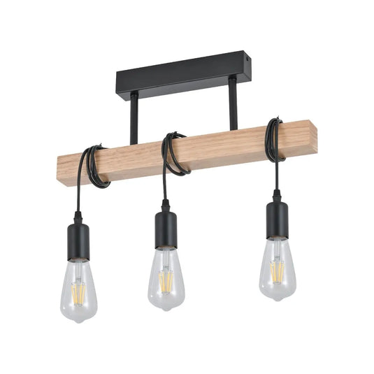 Wooden Pendant Light, 3 x E27 - Industrial Style Design