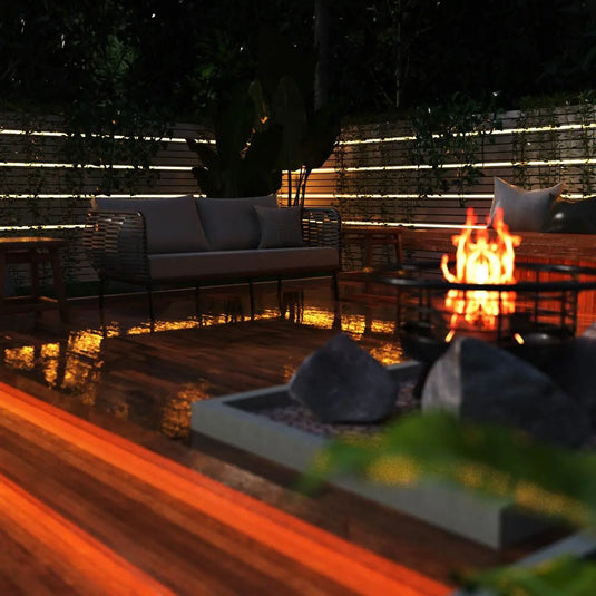 LED Tape, IP65 Warm White patio setting, ambient lighting