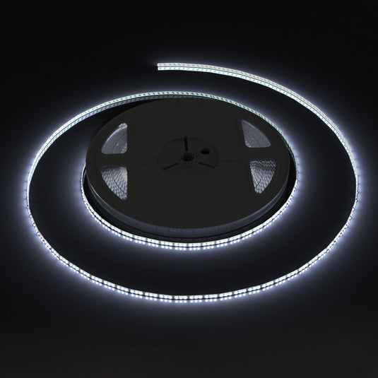 Lit cool white LED tape, another view