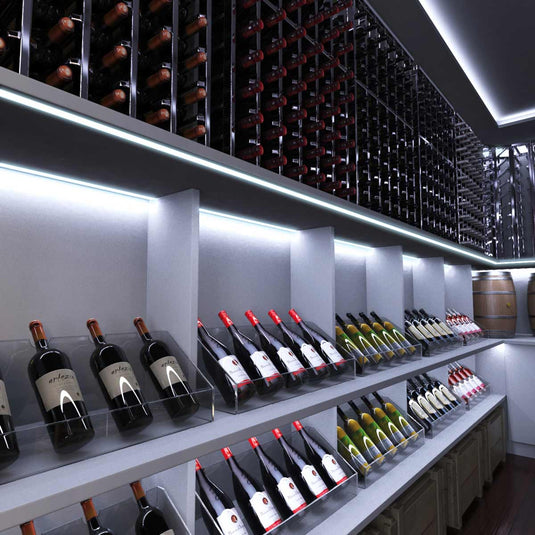 Wine racks with cool white strip lighting