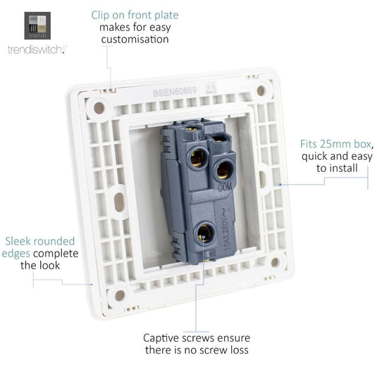 Back of the silver 1 gang light switch