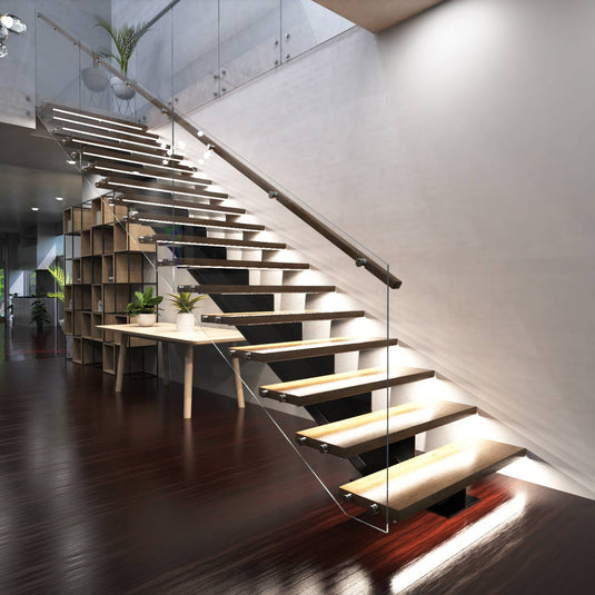 Stairs lit in natural white by 500mm LED bars