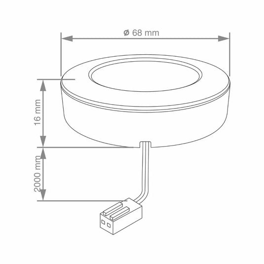 Diagram of a surface mounted under cabinet light with dimensions