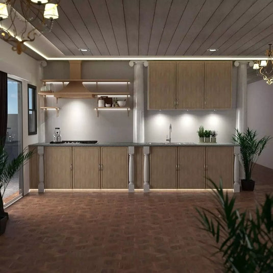 Kitchen with surface mounted under cabinet light in natural white light