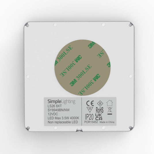 Back of the brushed chrome cabinet light with adhesive pad