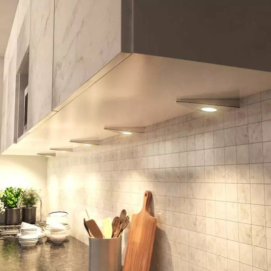 Mounted triangle under cabinet lights with warm white light