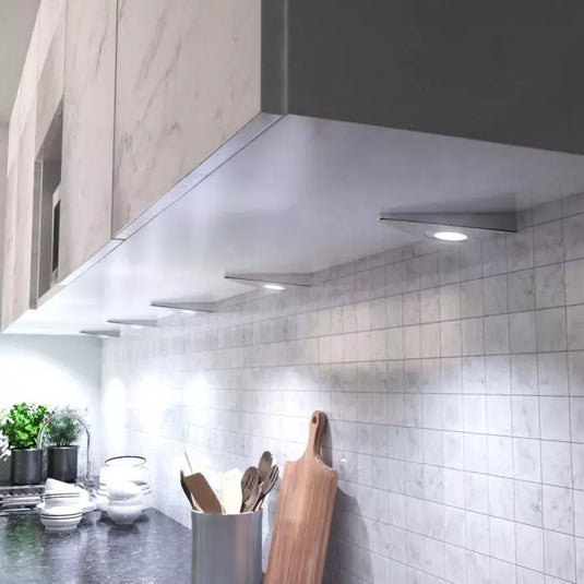 Mounted triangle under cabinet lights with cool white light