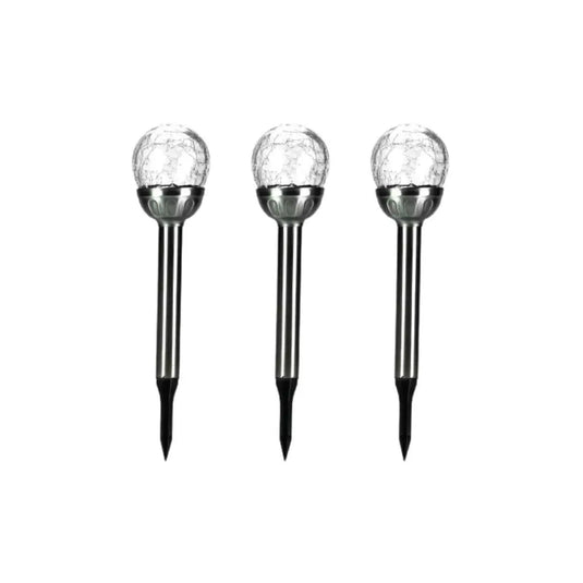 Pack of 3 Sydney White LED Solar Crackle Ball Stake Lights