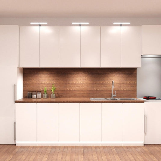 Kitchen lit by T-bar over cabinet lights