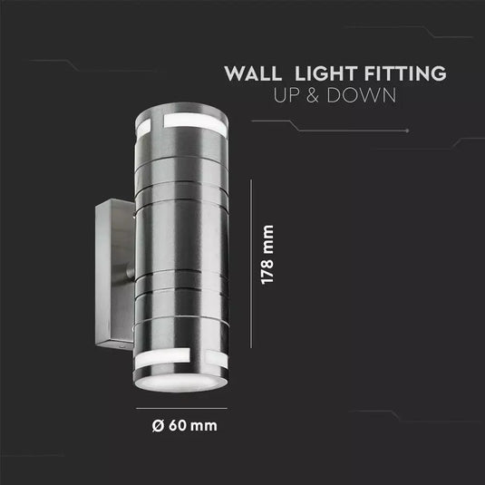 Twin GU10 Wall Light Fitting, Stainless Steel, IP44 Up/Down dimensions