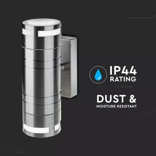 Twin GU10 Wall Light Fitting, Stainless Steel, IP44 Up/Down - dust and moisture resistant feature