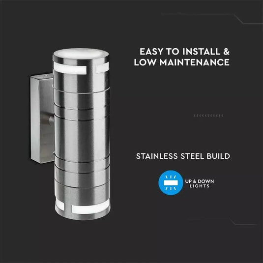 Twin GU10 Wall Light Fitting, Stainless Steel, IP44 Up/Down - rustless feature