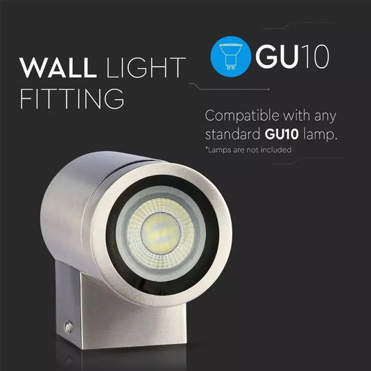 GU10 Wall Light Fitting, IP44, Stainless Steel Body - GU10 lamp compatibility