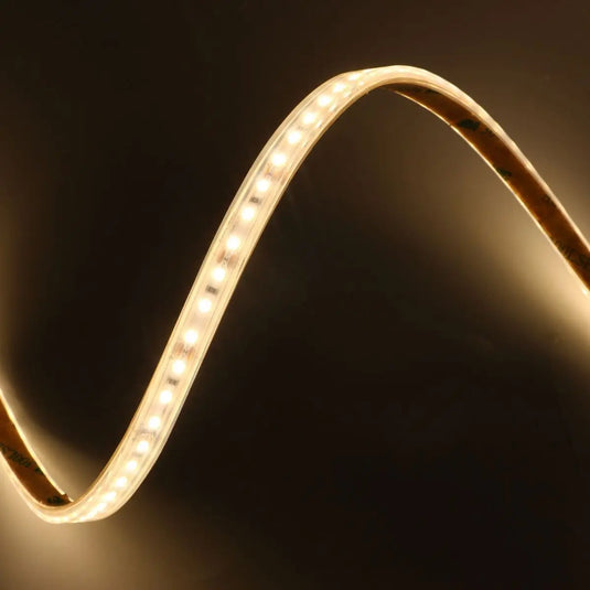 Warm White LED Tape 120 LEDs Per Metre lit up shot