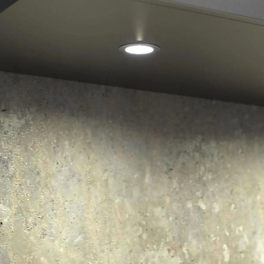 Recessed 1.8w LED Under-Cabinet Light mounted in ceiling in warm white light