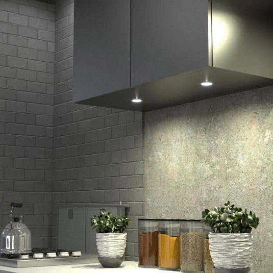 Recessed 1.8w LED Under-Cabinet Light kitchen setting in warm white light