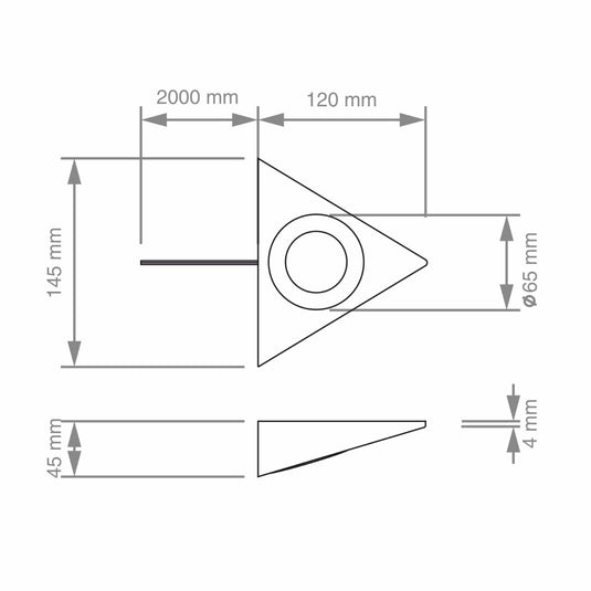 diagram of a triangle under cabinet light with dimensions
