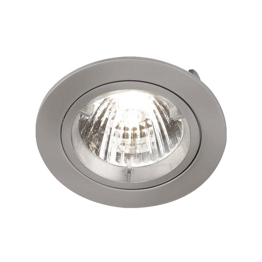 closed up of a brushed chrome LED downlight