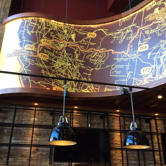 LED strip with warm white light on a map décor