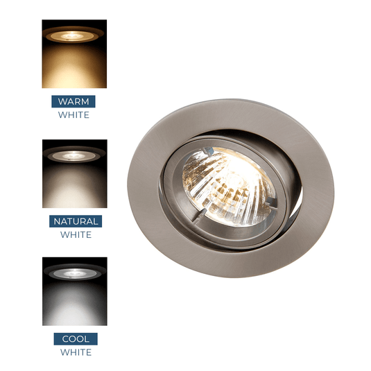 brushed chrome tilt downlight with colour temperature options