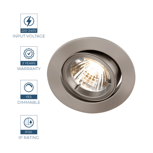 brushed chrome tilt downlight with tech specs