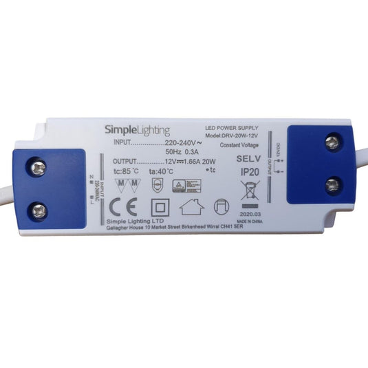 flat view of a 20w LED driver