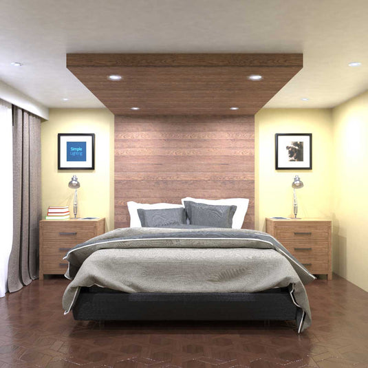 bedroom with a fire-rated downlight in natural white light